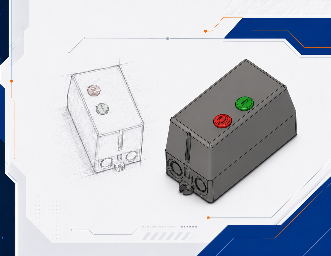 A 2D technical drawing converted into a 3D CAD model